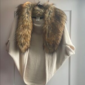 Bebe Cream Poncho with Faux Fur Collar